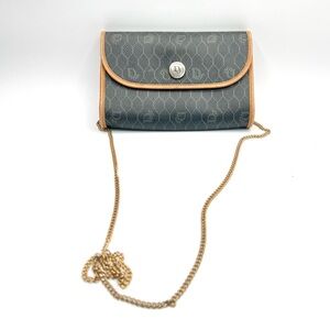 Dior Honeycomb Coated Canvas Chain Shoulder Bag in Black with Tan Leather Trim